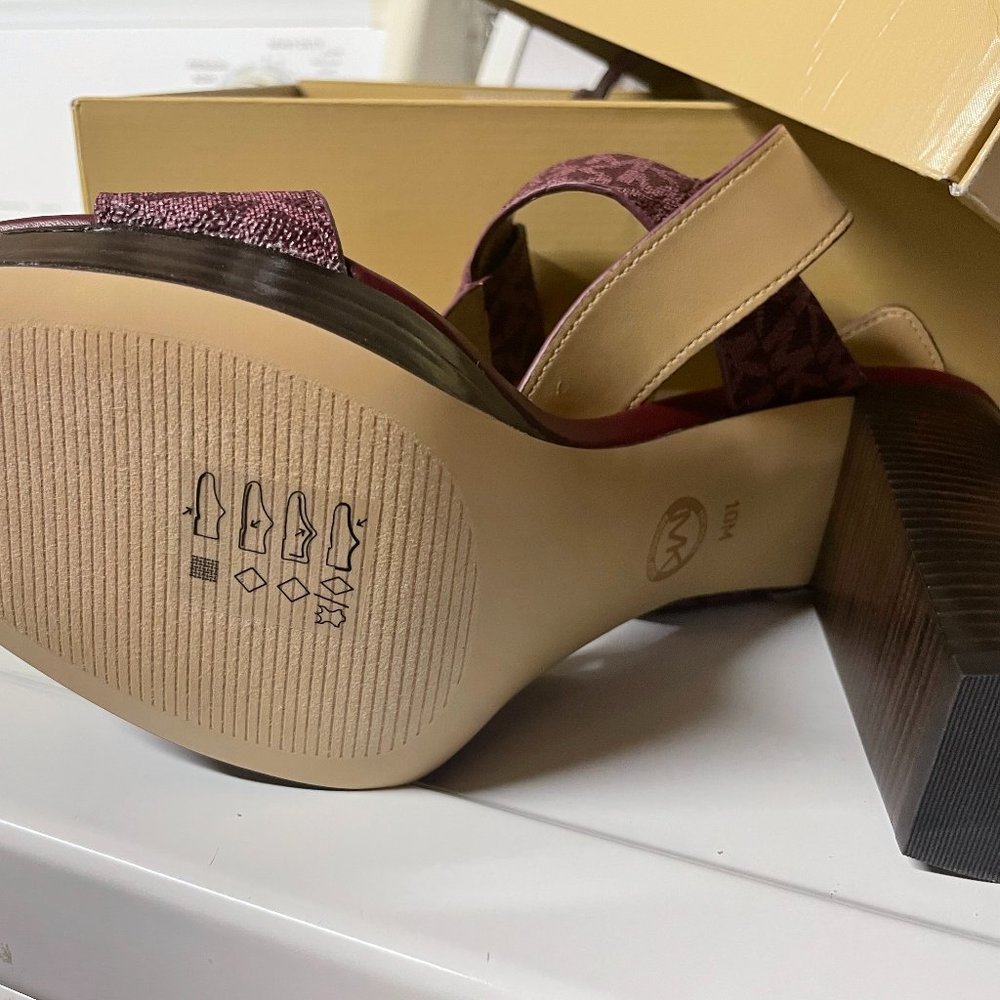 Michael Kors, Monogrammed dark berry high heel shoes